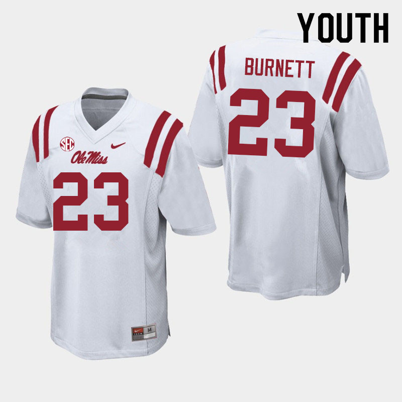 Drew Burnett Ole Miss Rebels NCAA Youth White #23 Stitched Limited College Football Jersey LQY1758QA
